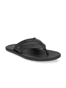 SHENCES Men Black Leather Comfort Sandals