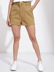 Tokyo Talkies Women Beige Solid Regular Fit Cargo Shorts