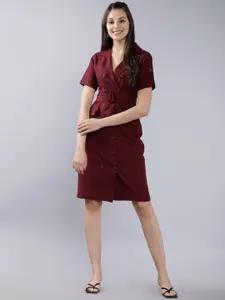 Tokyo Talkies Women Burgundy Solid Wrap Dress