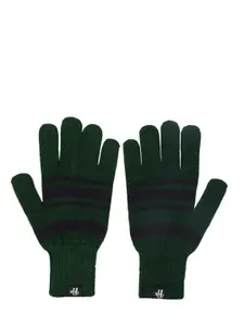 Roadster Men Green & Navy Blue Striped Acrylic Gloves