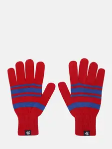 Roadster Women Red And Blue Striped Acrylic Gloves