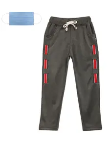 Lil Tomatoes Boys Olive Brown Textured Straight-Fit Track Pants