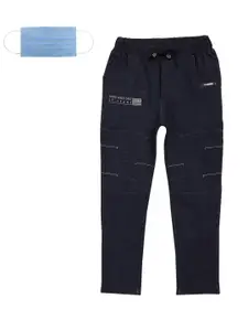 Lil Tomatoes Boys Navy Blue Solid Straight-Fit Track Pants