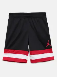 Jordan Boys Black Solid Basketball Shorts with Striped & Jumpman Logo Detail