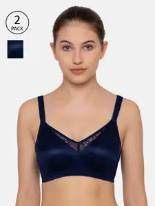 Triumph Pack of 2 Navy Blue Lace Non-Wired Non Padded Minimizer Bra 100I526  19