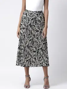 KASSUALLY Women Black & White Printed Pleated A-Line Midi Skirt
