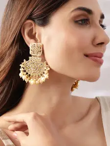 Rubans Off-White Gold-Plated Kundan-Studded and Pearl-Beaded Handcrafted Chandbalis
