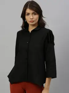 RAREISM Women Black Solid Shirt Style Top