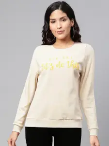Vero Moda Women Cream-Coloured & Yellow Printed Sweatshirt