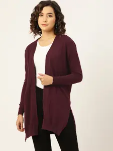 ARMISTO Women Maroon Pure Compact Cotton Solid Open Front Knitted Winter Shrug