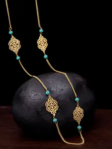 PANASH Gold-Plated & Blue Glass Stone Embellished Handcrafted Necklace