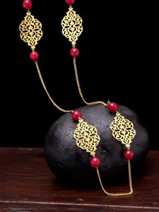 PANASH Gold-Plated Red Jade Stone Beaded Handcrafted Necklace