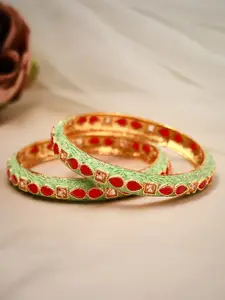 Rubans Set Of 2 Gold-Plated Stone-Studded Enamelled Handcrafted Bangles