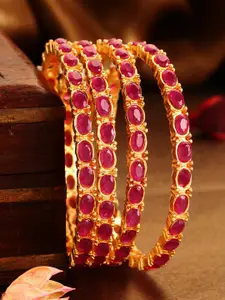 Rubans Set Of 4 24K Gold-Plated Pink Stone Studded Handcrafted Bangles