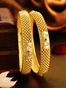 Rubans Set Of 2 24K Gold-Plated & Pink Stone-Studded Handcrafted Bangles