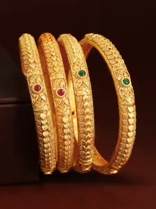 Rubans Set Of 4 24K Gold-Plated Red & Green Stone-Studded Handcrafted Bangles