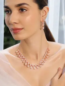 Rubans Rose Gold- Plated White CZ-Studded Handcrafted Statement Necklace Set