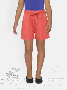 Global Desi Girls Coral Solid Loose Fit Regular Shorts