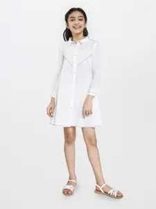 Global Desi White Dobby Weave Cotton Shirt Dress
