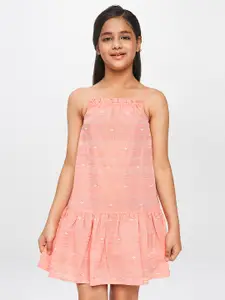 Global Desi Girls Pink Self Design Peplum Dress