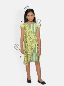 Global Desi Girls Yellow & Green Printed A-Line Dress