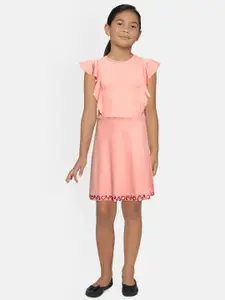 Global Desi Girls Pink Solid A-Line Dress