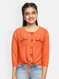 Global Desi Girls Solid Orange Top