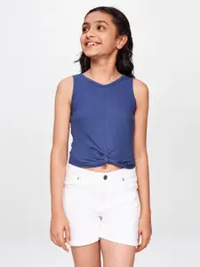 Global Desi Blue Solid Regular Crop Top