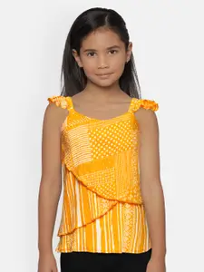Global Desi Girls Mustard Yellow Printed Cotton Top