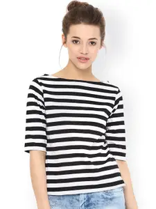 Miss Chase White & Black Striped Top