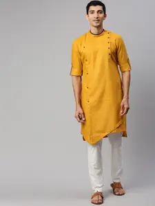Manyavar Men Yellow Self-Checked Straight Kurta