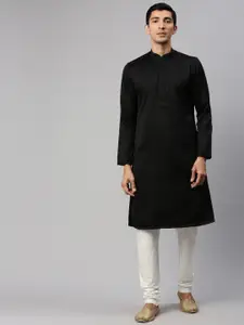 Manyavar Men Black Woven Design Kurta with Churidar