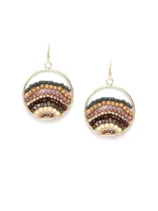 Blueberry Multicoloured Gold-Plated Handcrafted Beaded Circular Drop Earrings