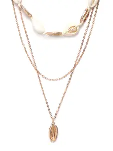 Blueberry Off-White Gold-Plated Sea Shell Detail Layered Handcrafted Necklace
