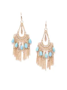 Blueberry Turquoise Blue Gold-Plated Handcrafted Tasselled Stone-Studded Drop Earrings
