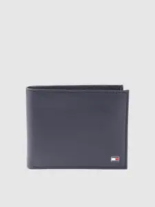 Tommy Hilfiger Men Navy Blue Leather Solid Two Fold Wallet with Detachable Flap
