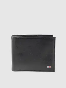 Tommy Hilfiger Men Black Leather Solid Two Fold Wallet