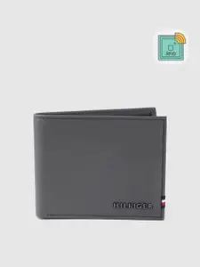 Tommy Hilfiger Men Navy Leather Solid RFID Protected Two Fold Wallet