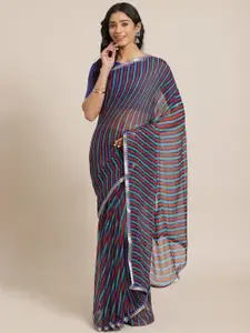 Saree mall Blue & Maroon Striped Leheriya Saree