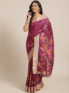 Saree mall Magenta & Beige Woven Design Jamdani Saree
