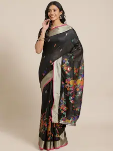 Saree mall Black & Orange Woven Design Jamdani Saree