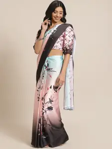 Saree mall Pink & Blue Floral Printed Saree