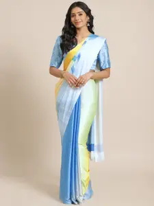 Saree mall Blue & Yellow Printed Saree With Satin Finish