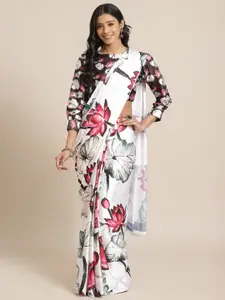 Saree mall White & Pink Floral Printed Saree