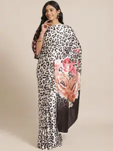 Saree mall White & Black Animal Printed Saree With Satin Finish