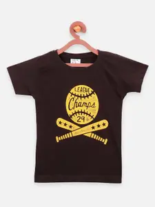 LilPicks Boys Brown Printed Round Neck T-shirt