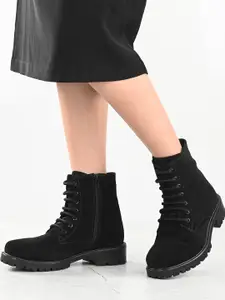 CARLO ROMANO Women Black Solid Suede High-Top Flat Boots