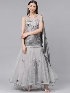 Chhabra 555 Women Grey Made to Measure Embellished Cocktail Gown