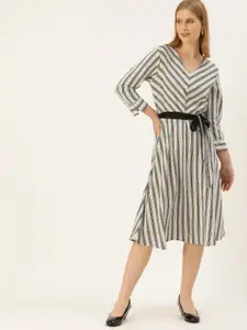 AND Women Black Striped Fit and Flare Dress