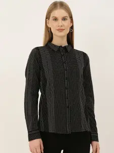 AND Women Black Striped Regular Fit Casual Shirt